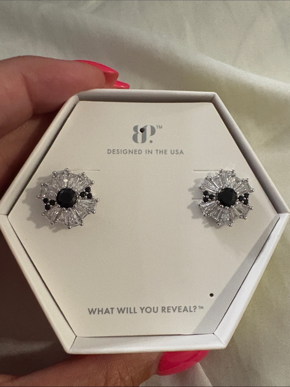 Black and Silver Crystal Flower Stud Earrings by 8?™